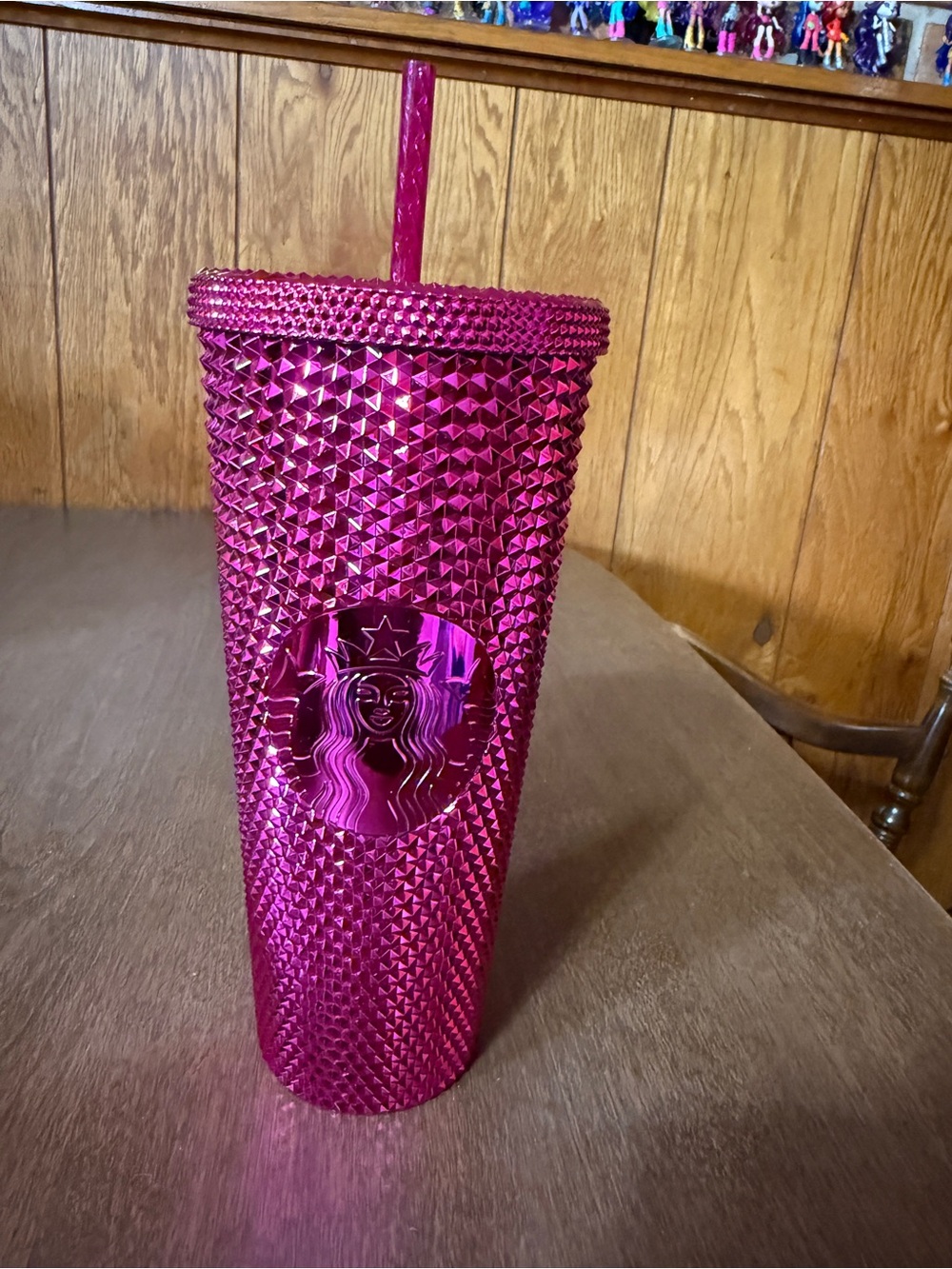 24oz Starbucks Metallic Pink Studded Cold Cup Venti Tumbler With Straw
